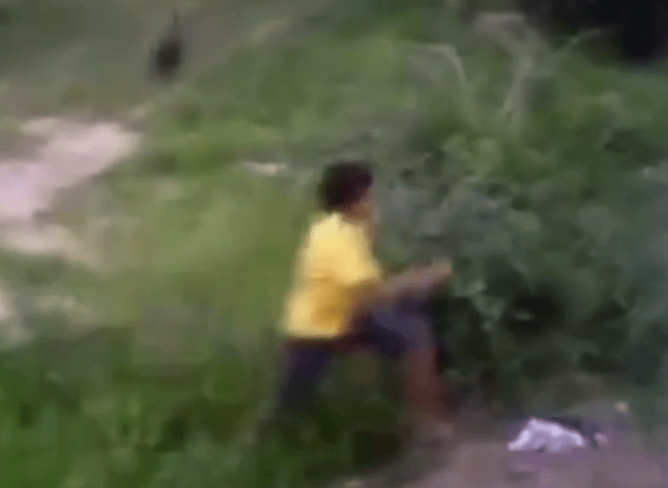 Seconds later the boy is running for his life as the dog bounds after him