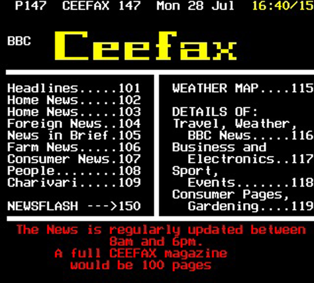 Ceefax was used for sports results, weather information, subtitles and programme guides