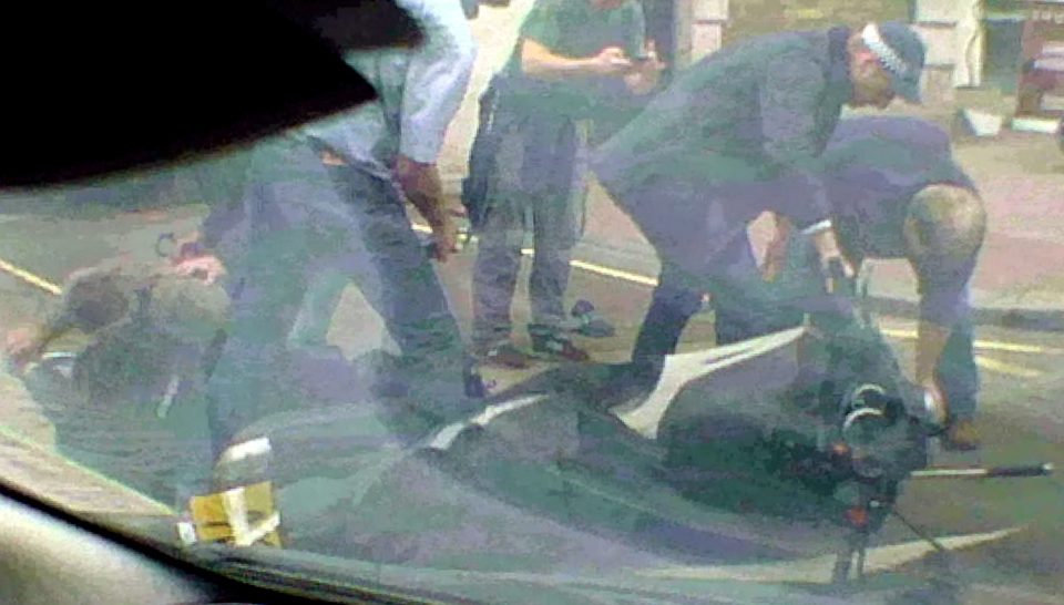 The cop is being treated in hospital for his injuries