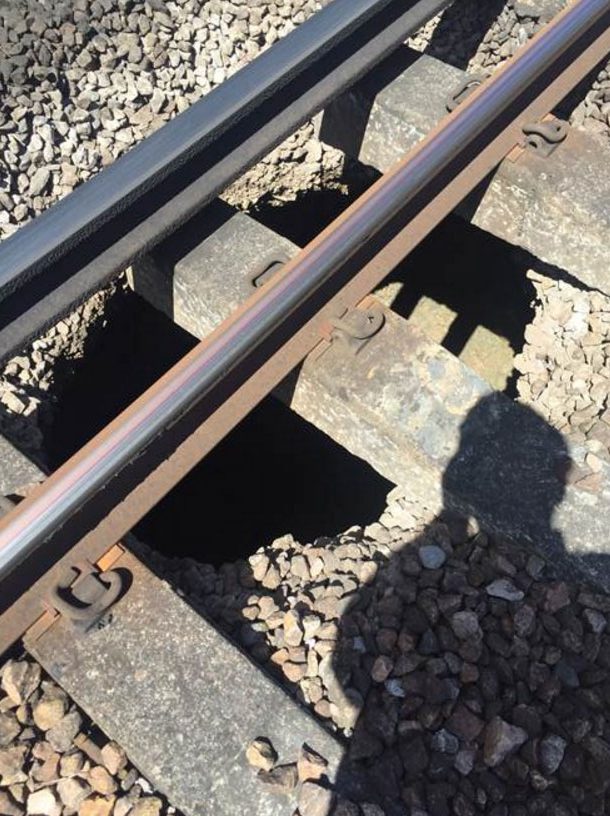 The sinkhole - pictured last month - appears to have returned to haunt commuters