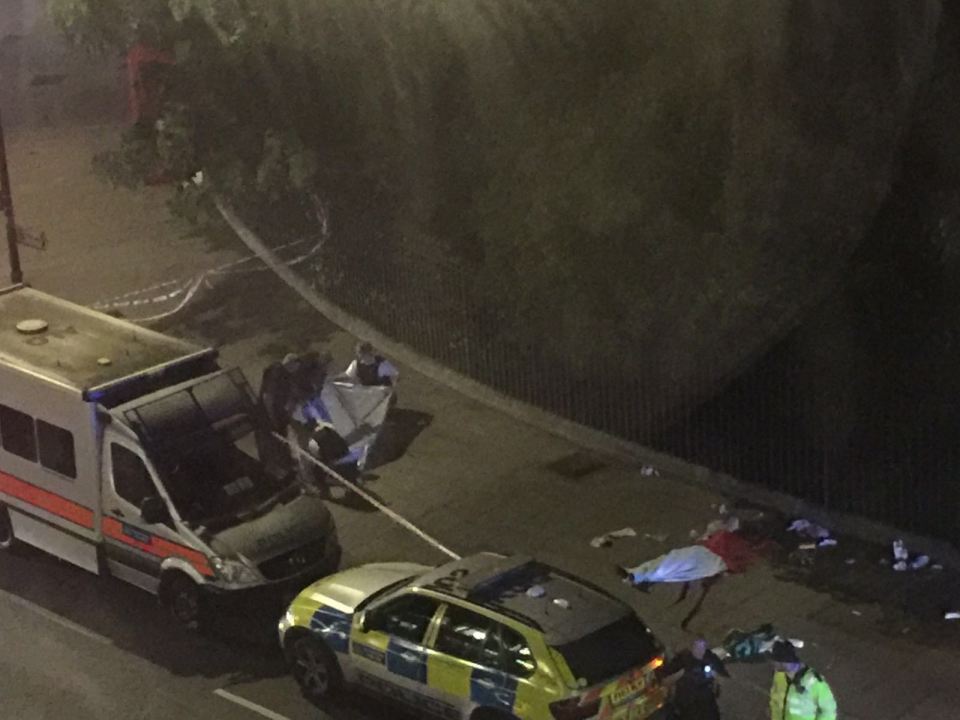 Crowds were huddled around the woman as they battled to save her life