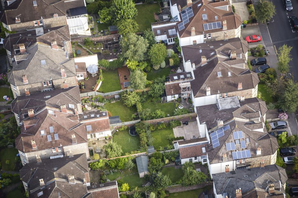 Back gardens and houses as seen from above as the balloons make their way over Bristol 