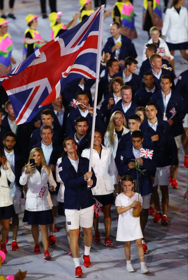 Brit tennis star Andy Murray carried the flag as Team GB entered the stadium to rapturous applause