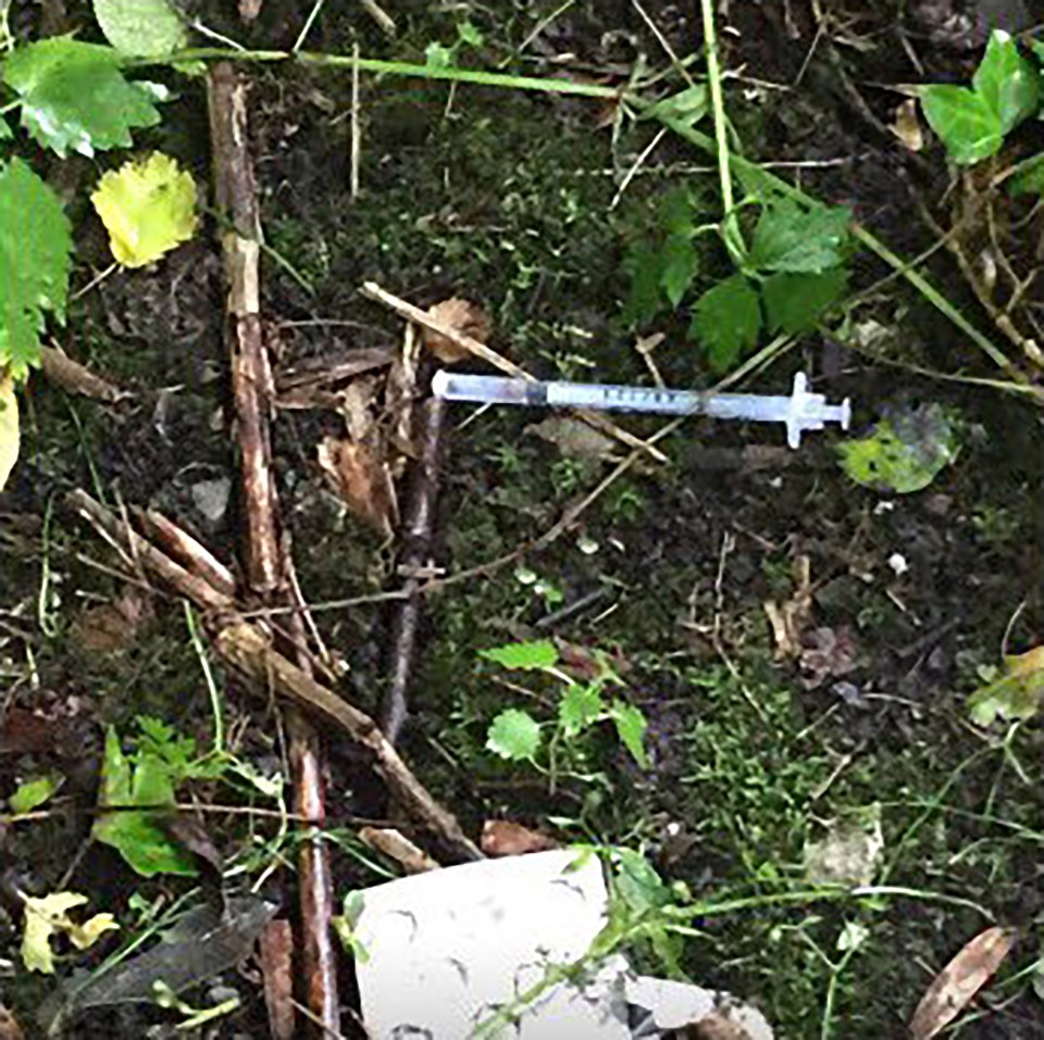 The are around the gruesome find was strewn with needles and rubbish