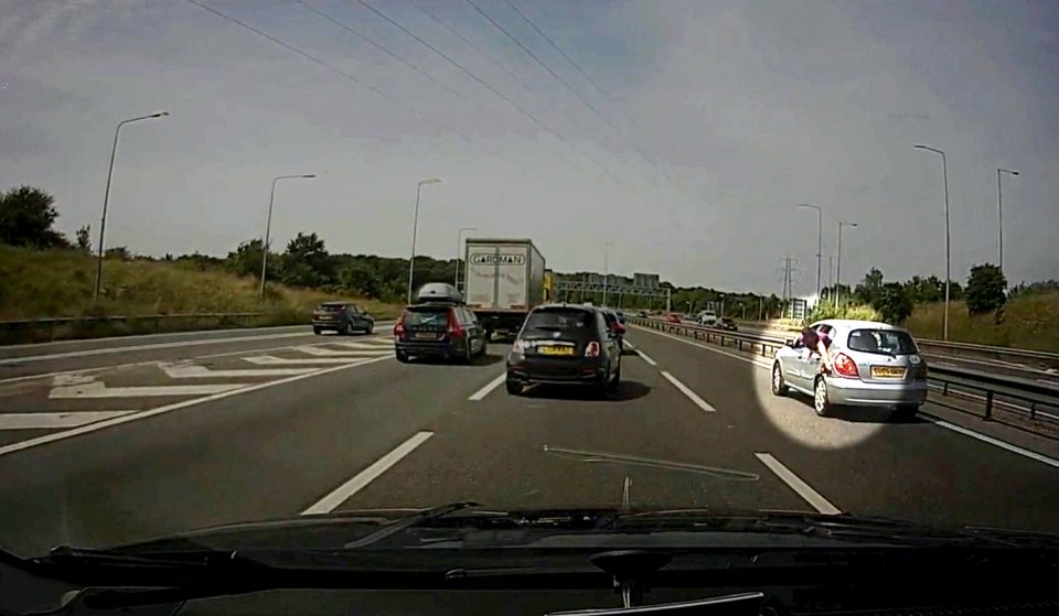 The 'dangerous stunt' happened while the car travelling in the motorway fast lane