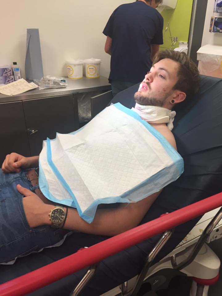 He was nearly killed by a shard of glass that slit his throat