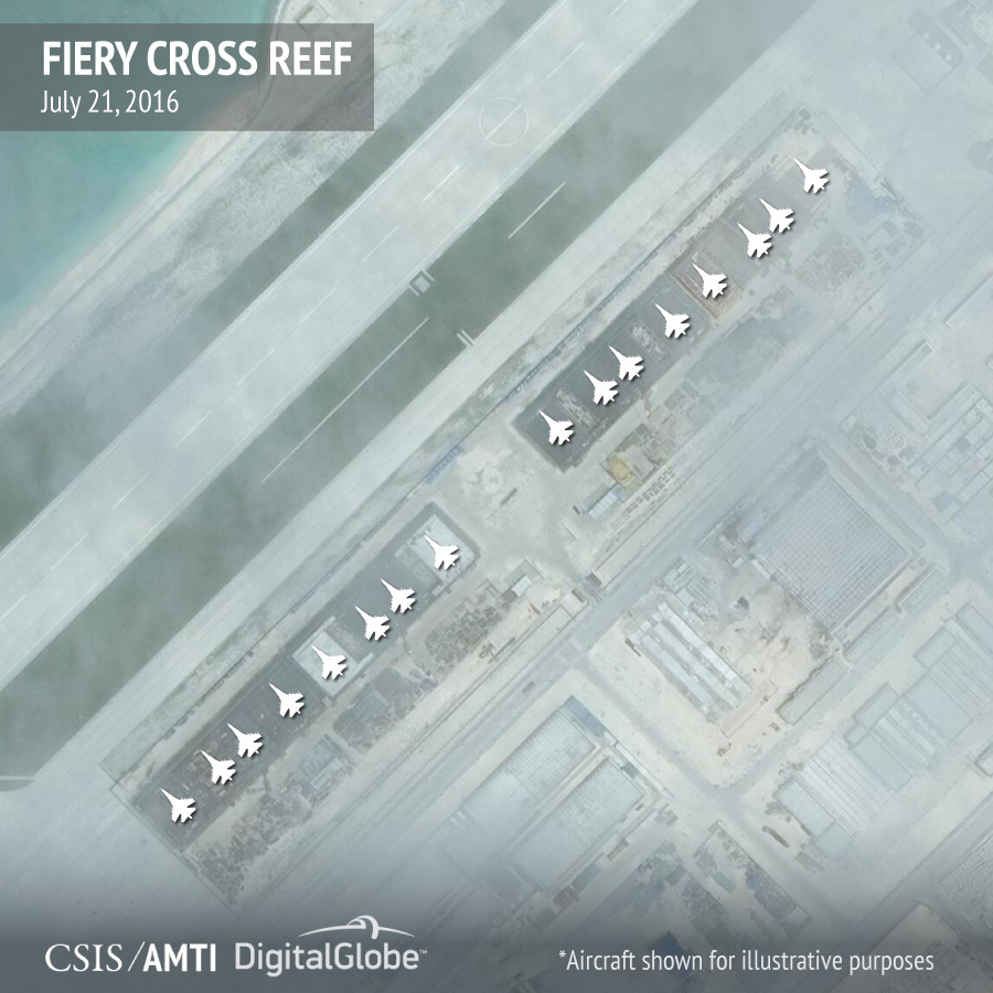 A closer image shows the size of the hangars, with jets added to illustrate it