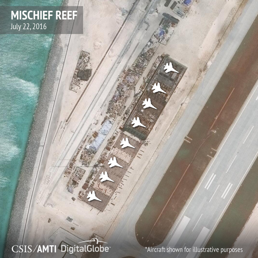 Each island has enough hangars to hold 24 fighter jets and several larger bombers or transport carriers