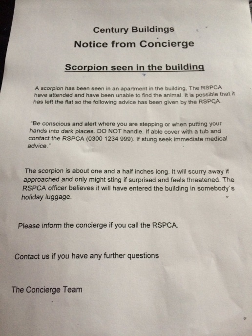This is the letter sent to residents after a scorpion was found at Emma Chadwick's city centre apartment on Monday night
