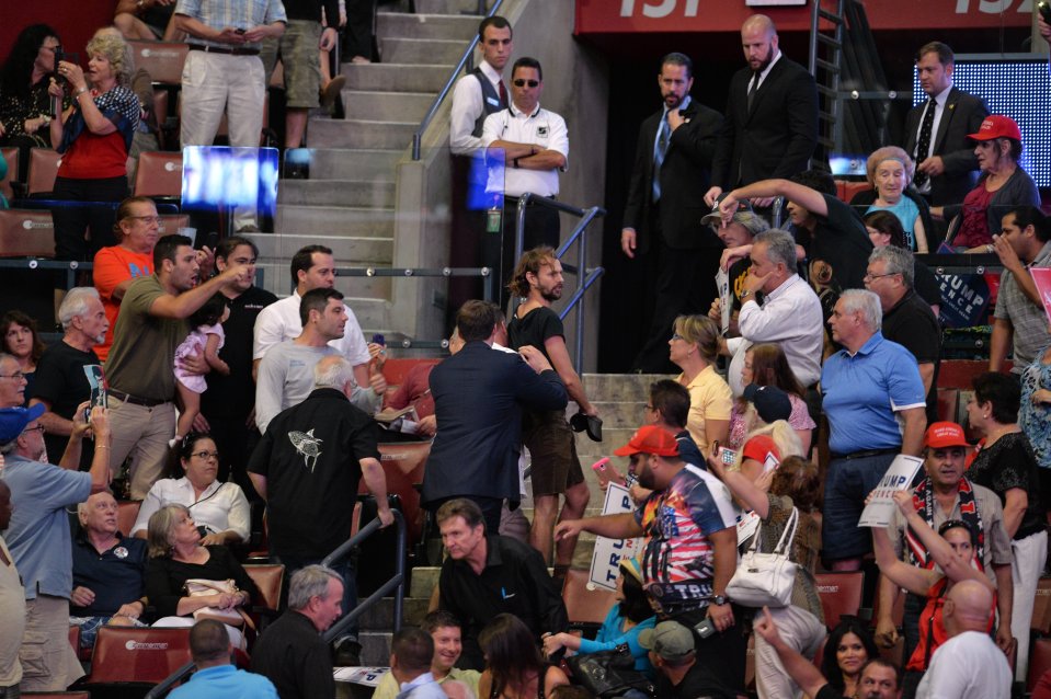 Some had to be kicked out of the rally on Wednesday night as tensions flared while Trump spoke