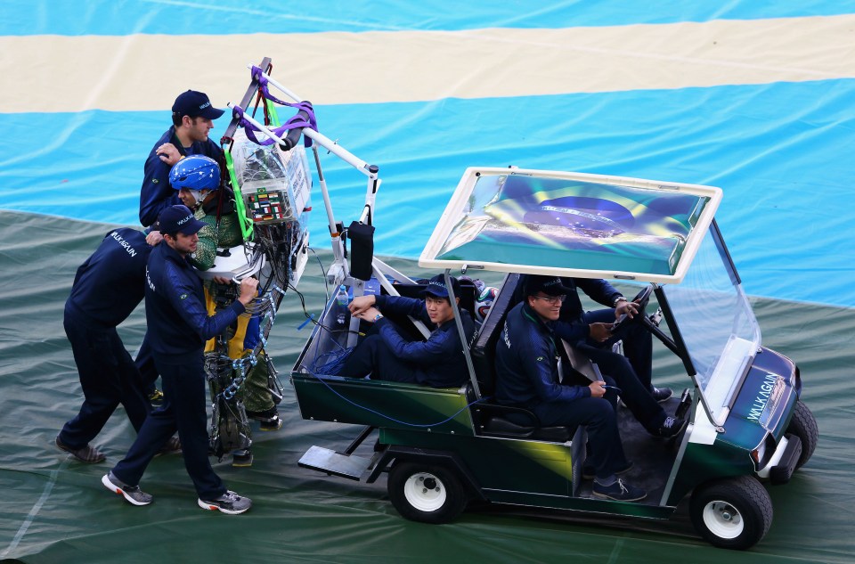 Juliano Pinto wore an exoskeleton during the opening ceremony of the 2014 FIFA World Cup, Brazil