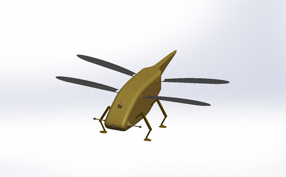 Pictured is a computer-generated image of the UK's dragonfly micro-drone - a surveillance drone only 5 inches long