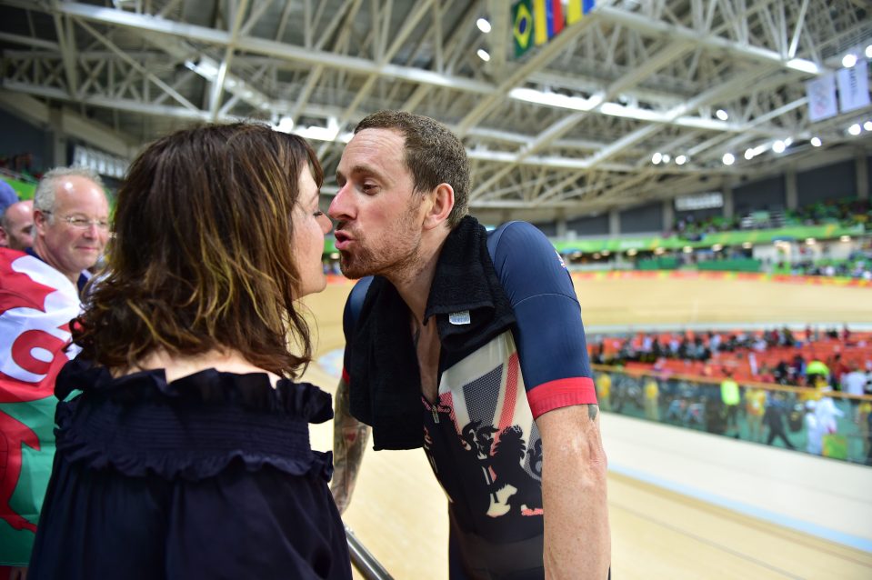 Bradley Wiggins shares a kiss with his wife Cath after winning his fifth Olympic gold