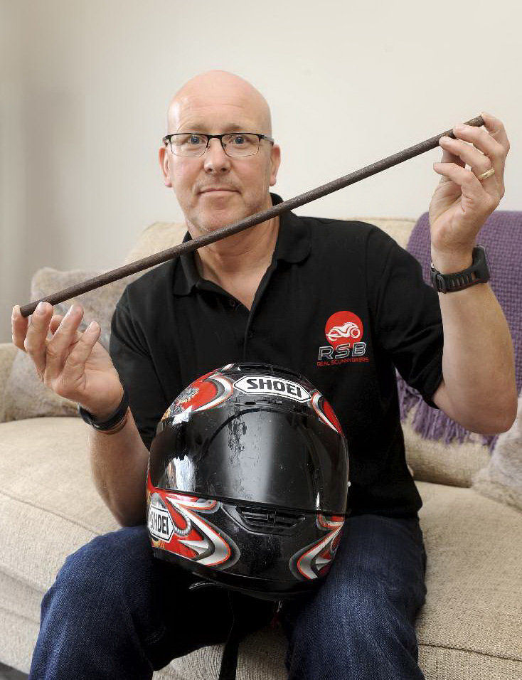 Experienced biker Paul Bradshaw impaled his head on a spike when he crashed into a ditch while out riding on his motorbike