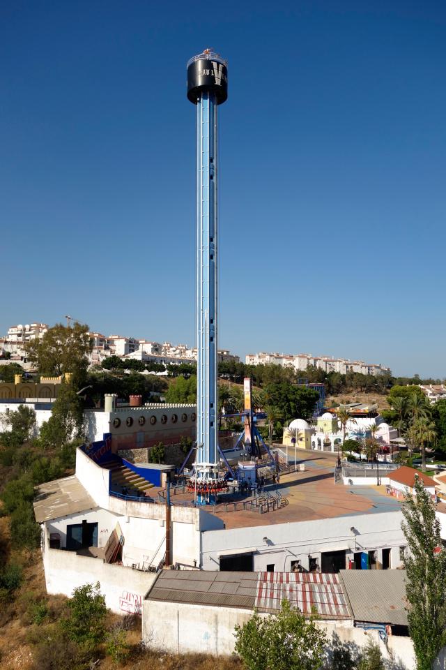 60mts Free Fall Tower at Tivoli world amusement park, Benalmadena, Andalusia, Spain.