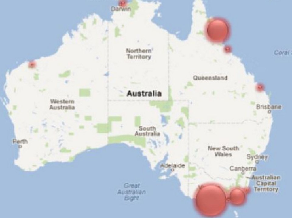 The bug is feared to be spreading across Australia with hot spots already forming across the north and south