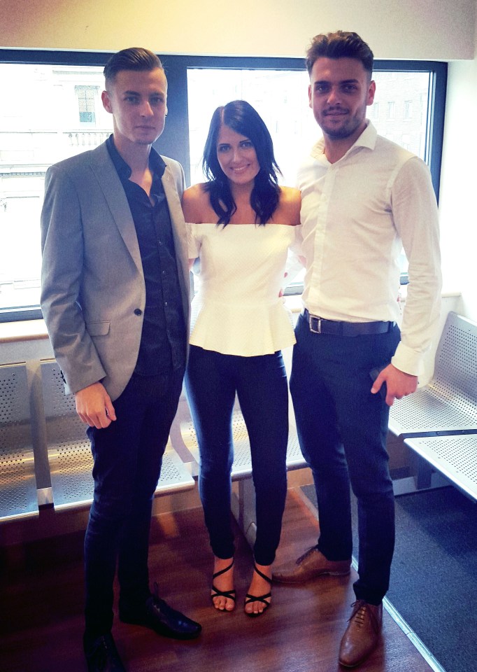 Ms Woodland with her brothers Tom, left, and Joe, right