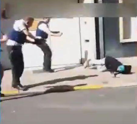 Moments later a loud bang is heard and she drops to the floor