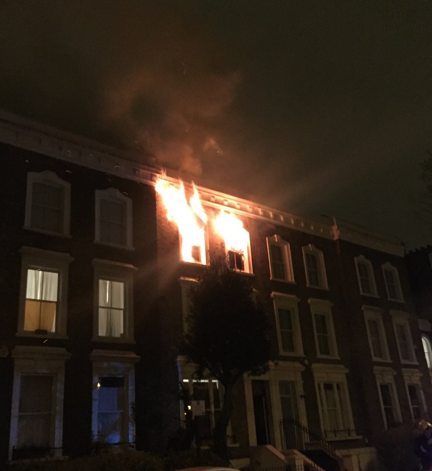 The blaze gutted Dr Sheppey's Islington home and a firefighter tackling it fell through the floor