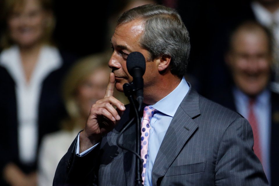European Parliament Nigel Farage speaks during a Republican presidential nominee Donald Trump campaign rally in Jackson