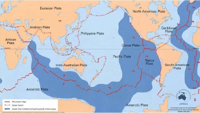 Earthquakes are common along the red lines that are the plate boundaries 