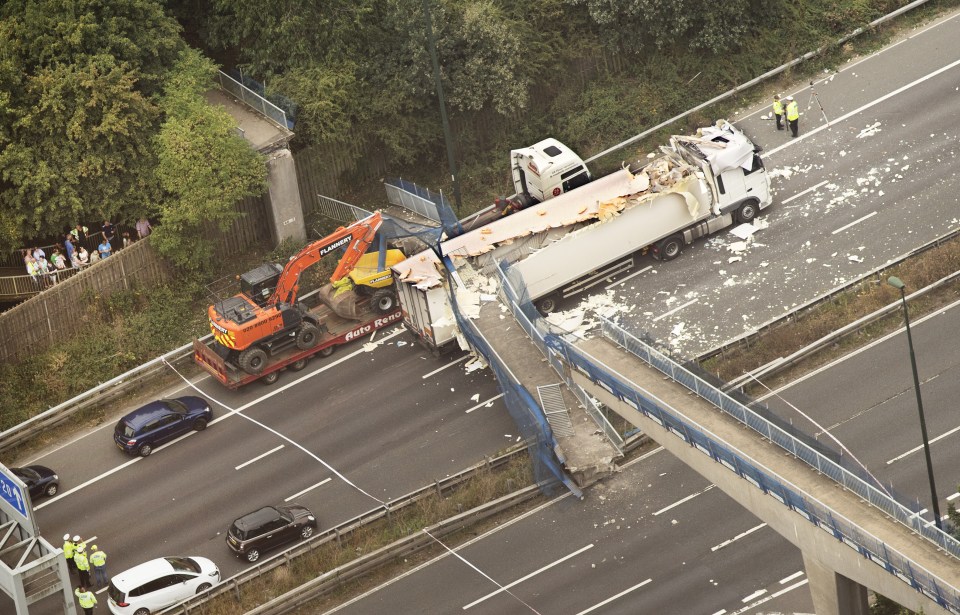 The wreckage from the incident from above 