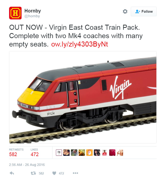 Hornby used the #traingate row to promote its Virgin Express models