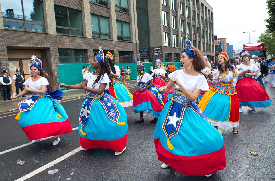 Dancers show the police their moves