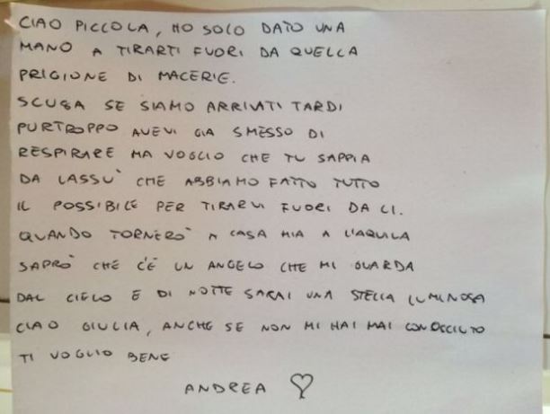 The touching note left on Giulia's coffin