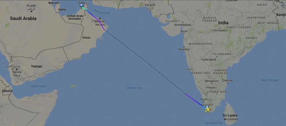 The plane had just landed in the emirate after starting its journey in the southern Indian city of Trivandrum