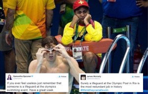 Twitter mocks lifeguard snapped looking mind-numbingly bored at Rio's Olympic pool