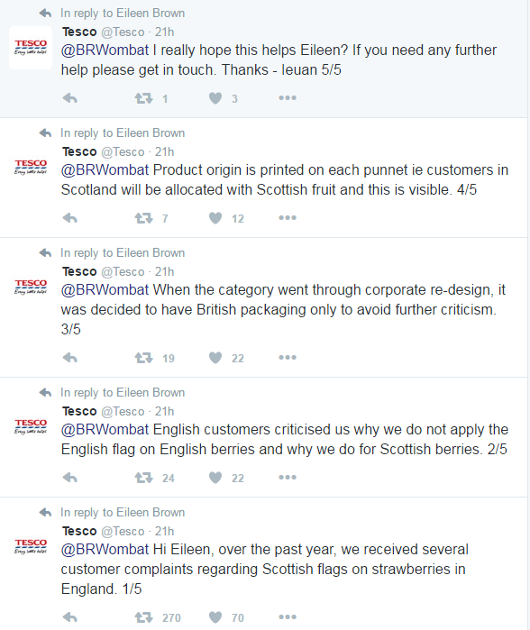 The string of tweets claimed the supermarket giant had received complaints over the packaging
