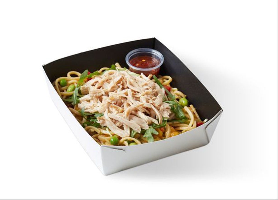 The healthy menu includes a range of salads like this teriyaki chicken noodle salad