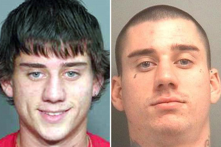 The 18-year-old's first mugshot in 2009 shows him fresh-faced without a tattoo in sight (left) and everytime he was back at the police station, he would boast a new tat (right, 2011 mug)