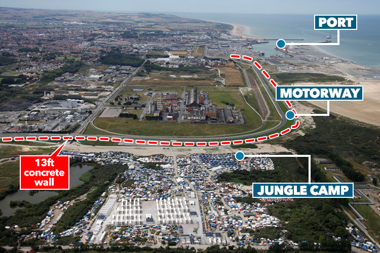Great Wall of Calais... Britain is set to build a 13ft-high wall to stop migrants at the Jungle camp getting into the UK
