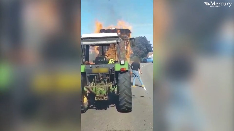 Eventually the giant fireball on wheels stops and the driver jumps put after noticing the fire
