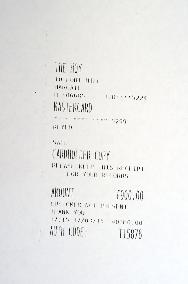 The original receipt of £900 which had its value inflated to more than £3000