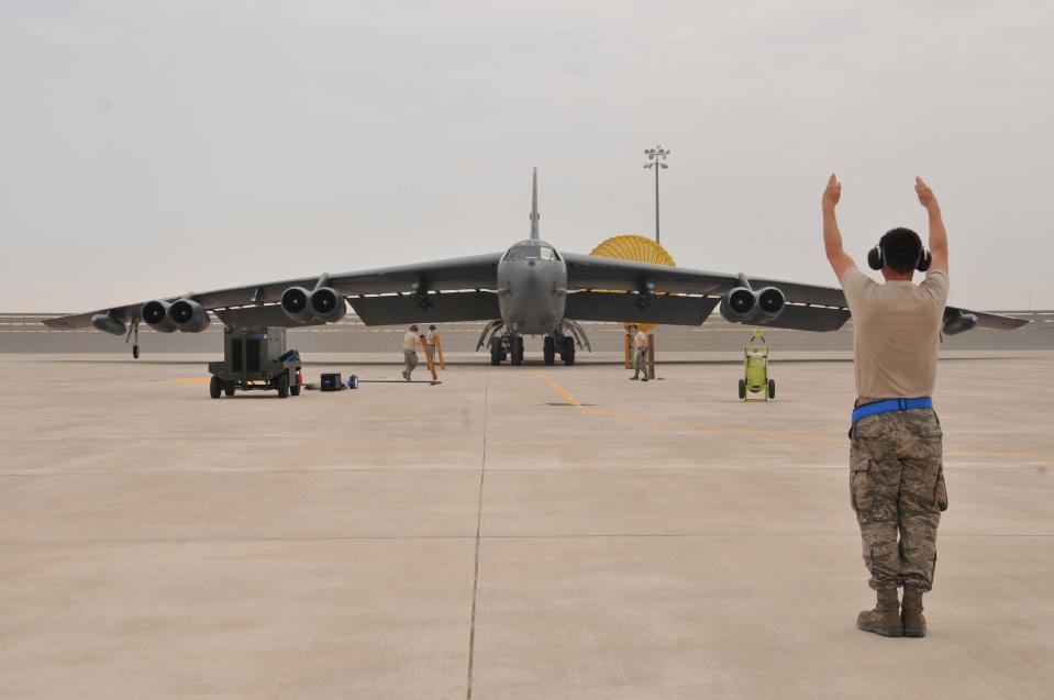 U.S. Air Force B-52 Stratofortress bomber arrives at Al Udeid Air Base, Qatar