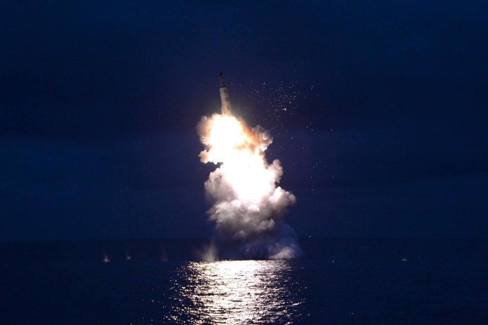 A test-fire of strategic submarine-launched ballistic missile is seen in this undated photo released by North Korea's Korean Central agency