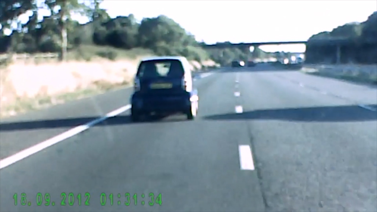 The incident was caught on dashcam by Sally Clarey, who said the driver seemed "oblivious"