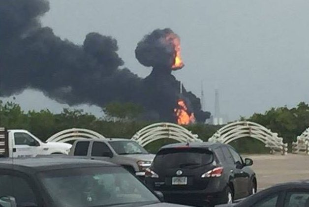 Fire and smoke could be seen billowing from the launch pad as the rocket exploded