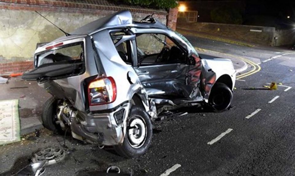 The Volkwagen Polo, which contained driver Richard Clements-Lewis and passenger Maria Smith, was smashed to bits in the crash with the pair killed