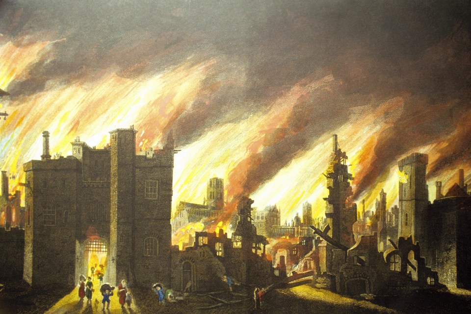 The Great Fire of London, 1666, engraving, London, England