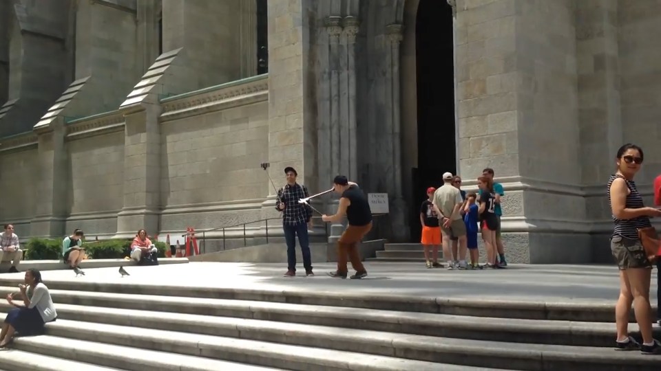 Tourists were targeted across the city by the selfie stick hater