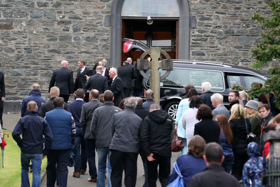 Crowds gather at the funeral of five members of the tragic Hawe family