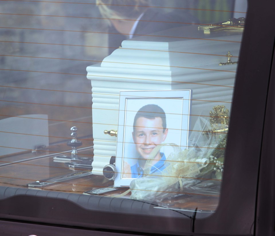 Her son Liam's coffin is also taken in for mourners to grieve