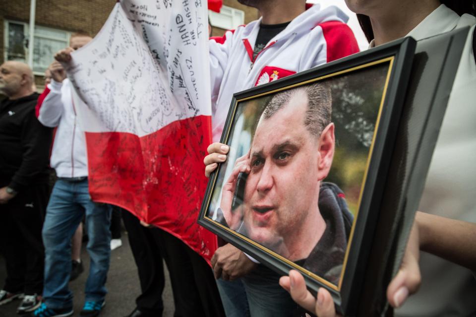Essex, Harlow UK. 3rd September, 2016. Remembrance vigil and unity march organised by British Poles for Arkadiusz Jozwik, known as Arek, a polish factory worker beaten to death in a suspected race-hate attack in his adopted home town of Harlow. ¿ Guy