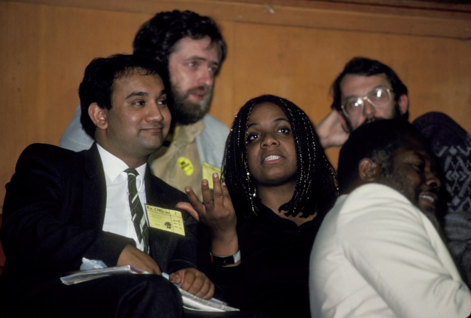 Keith Vaz, Jeremy Corbyn, Diane Abbott and Bernie Grant MPs at Labour Party conference 1987