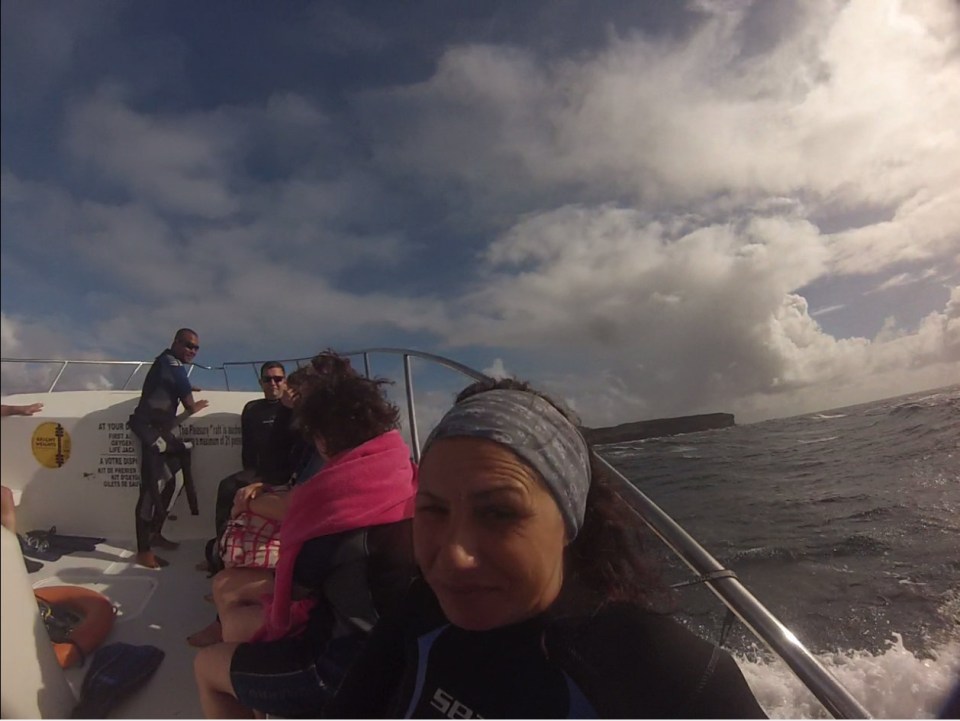 Julie Bryne, 52, moments after being rescued 12 miles off the coast of Mauritius