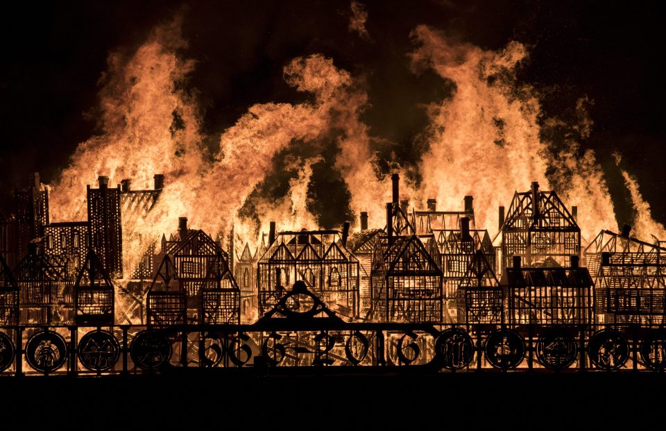 Wooden Skyline Of London Is Burnt To Commemorate 350 Years Since The Great Fire